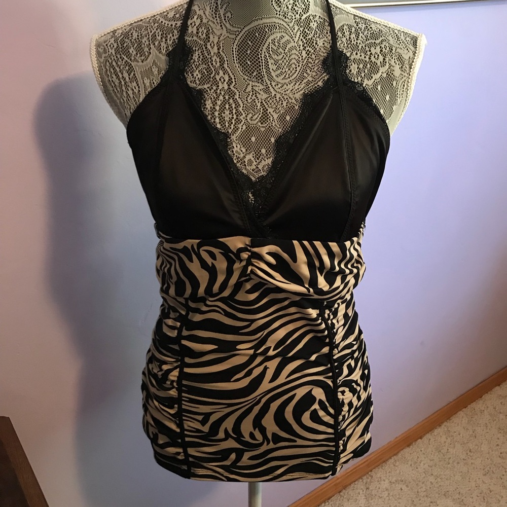Halter tie zebra silky layering top by The Original, Inc